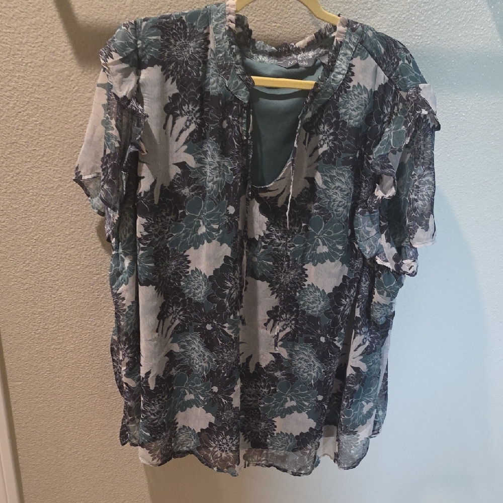 AnyBody Blue and Black Floral Blouse